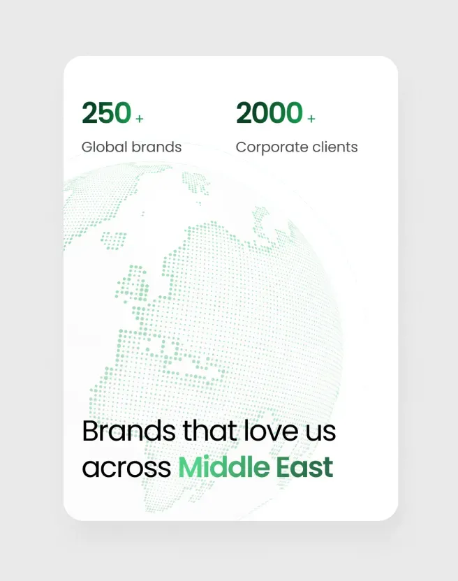 Qwikcilver Homescreen Snippet Qwikcilver website section showing regional brand reach across the Middle East with data-led visual storytelling.