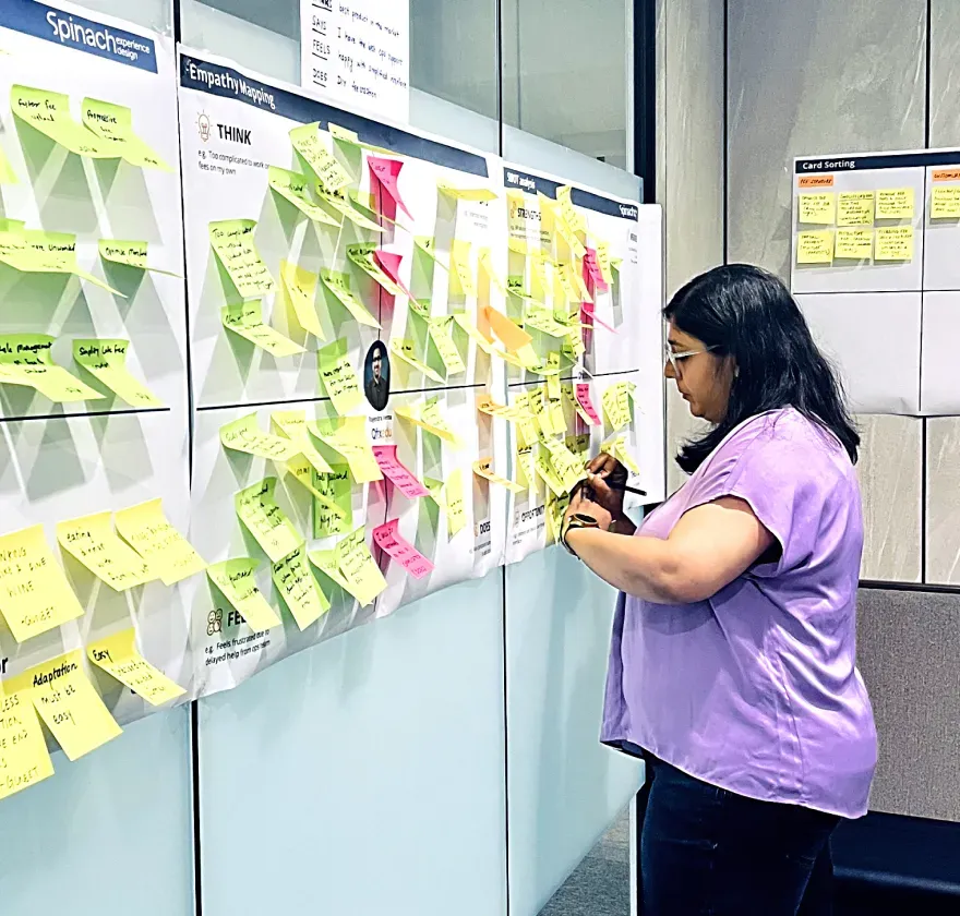 Qfix Research Wall
Qfix by Pine Labs UX research wall with sticky notes mapping product and website experience insights.