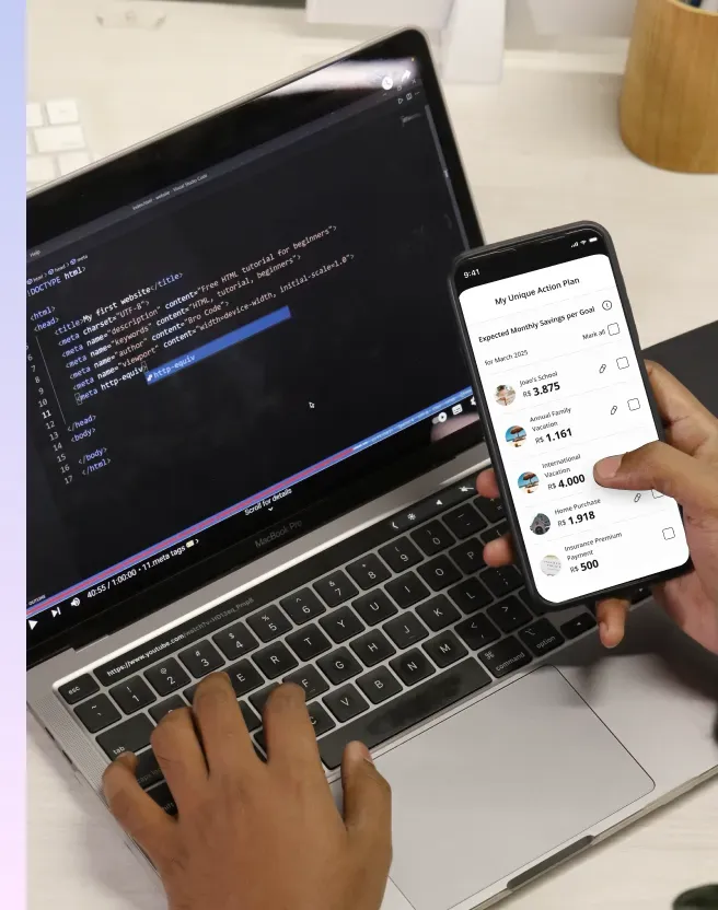 Flow App Full Stack Engineering Developer testing the Flow financial planner app as part of full-stack engineering for fast mobile experience delivery.