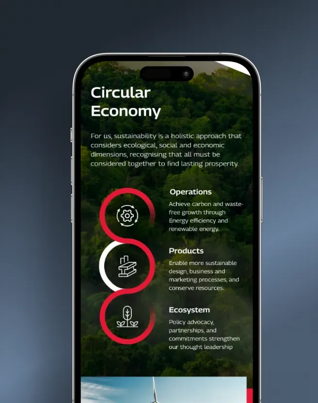 Mahindra Accelo UI -3 Mahindra Accelo mobile website screen explaining circular economy through responsive content and visual storytelling.