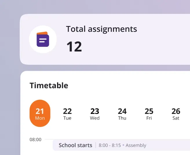 Qfix Timetable Visual Design Qfix timetable and assignments interface designed for school payment and administration workflows.