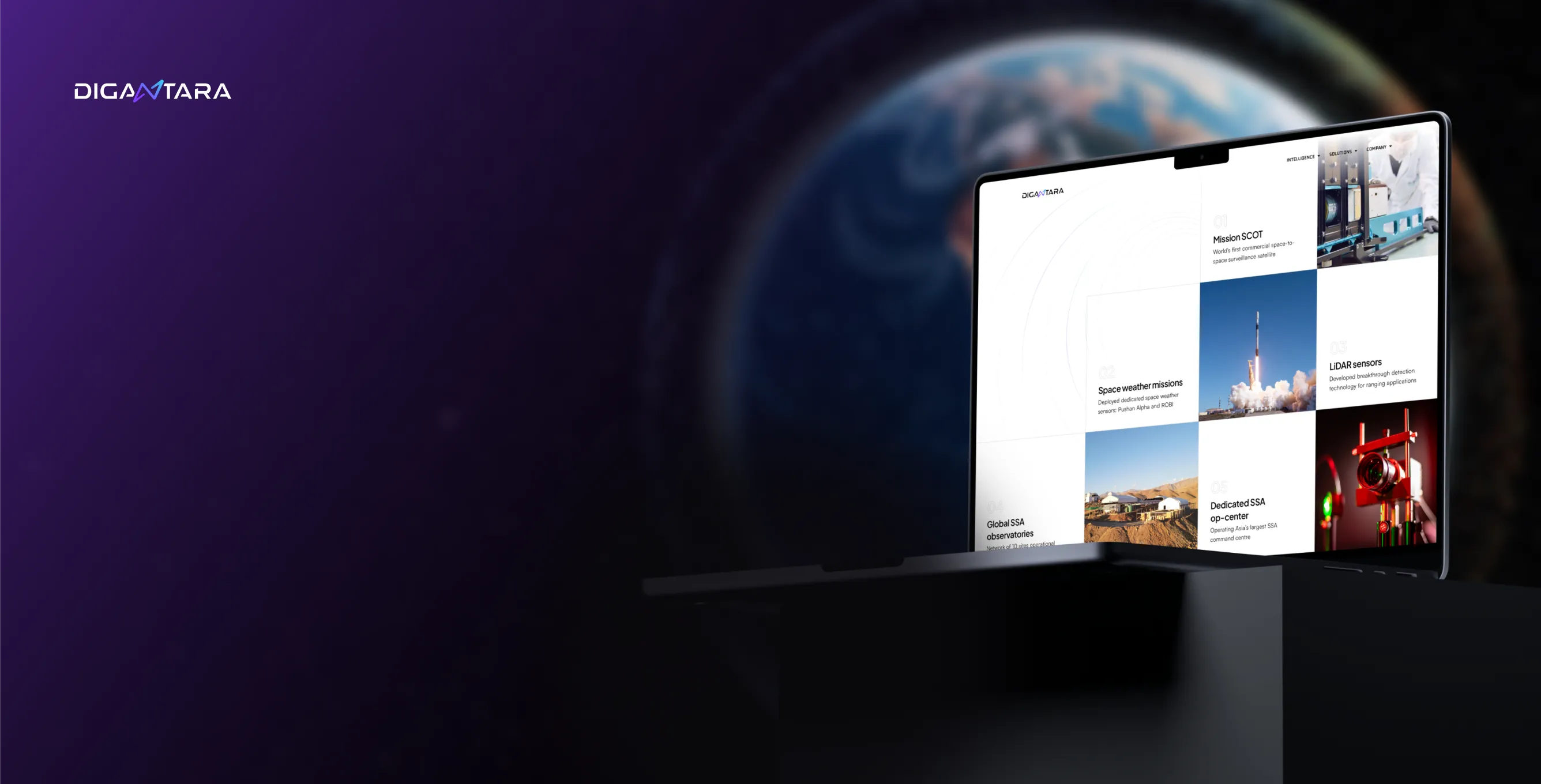 Digantara Space Intelligence Website Case Study Digantara website showcasing UI UX design and engineering for a space intelligence platform.